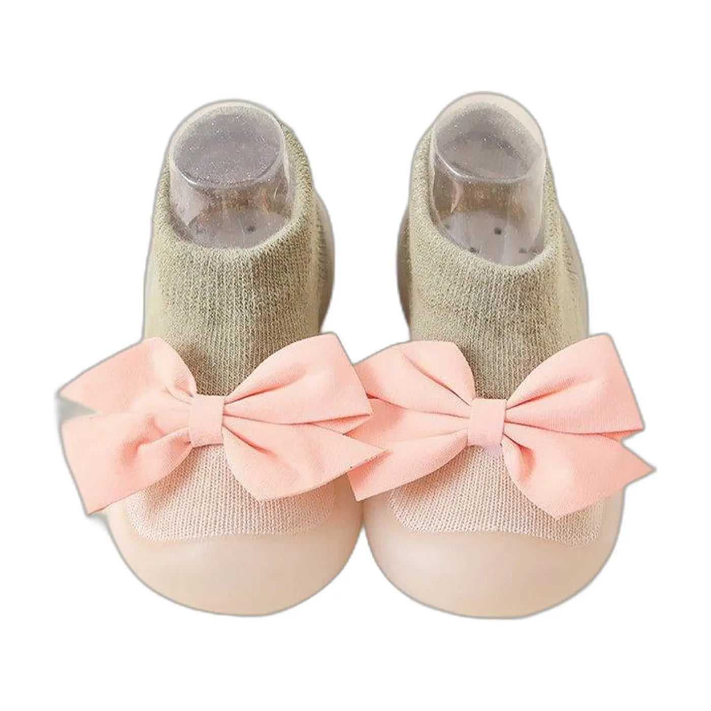 Olive girls non-slip socks with pink bow – Youmie kids socks