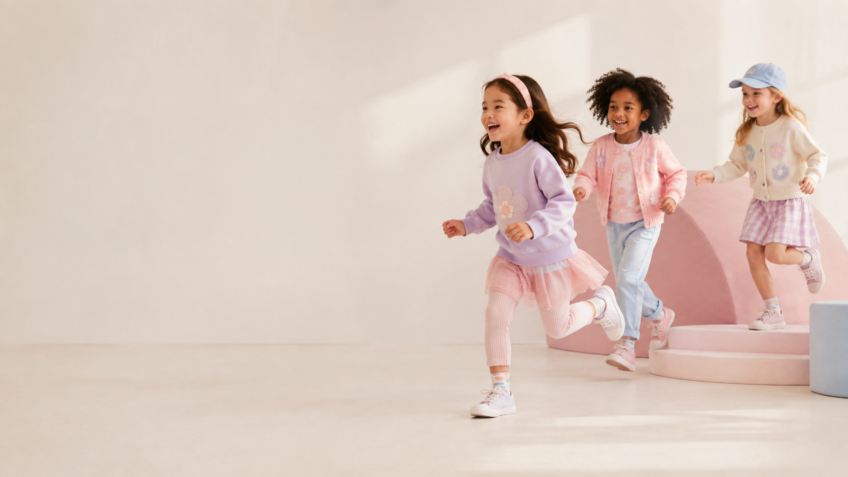 Children running together on a little adventure